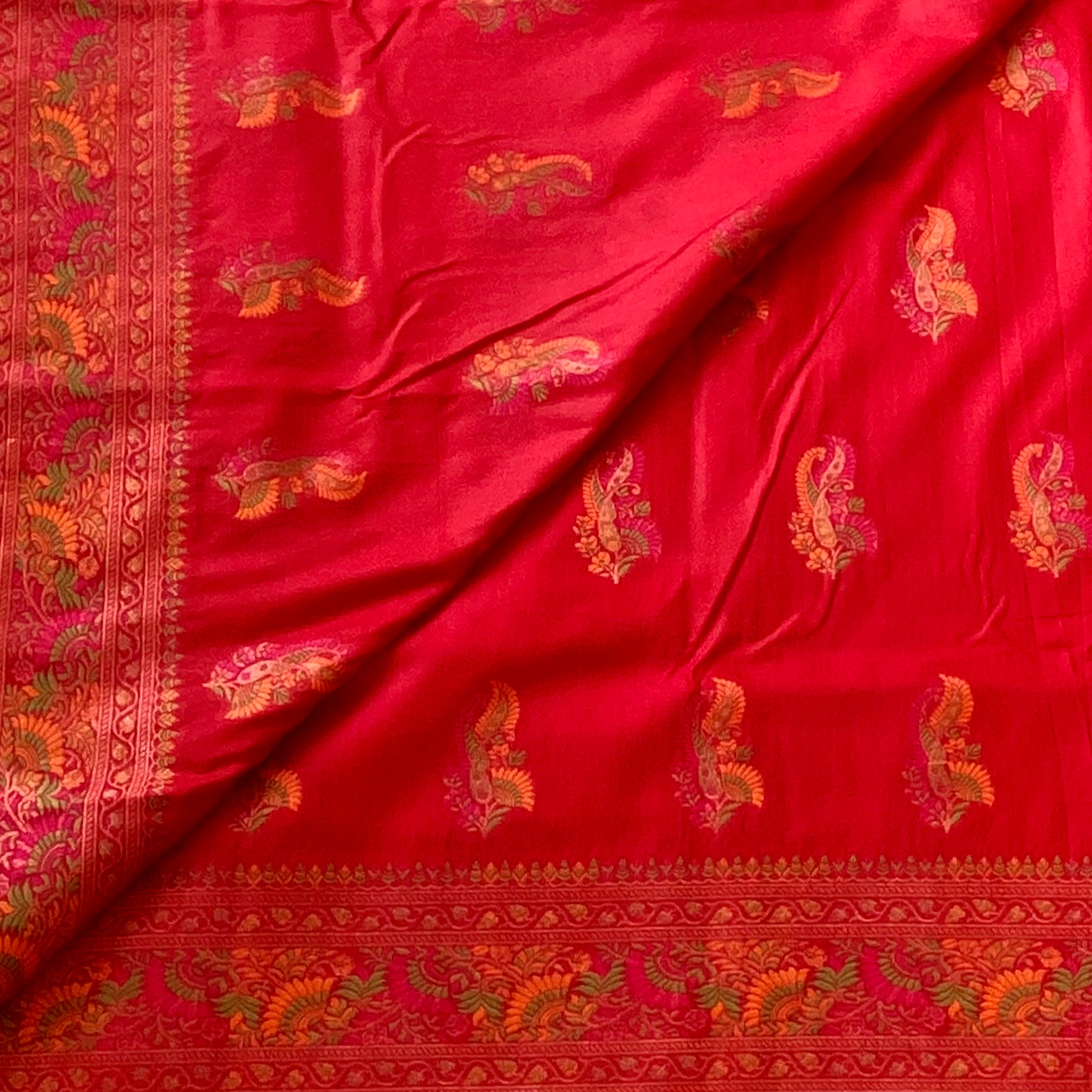 Deep red soft tussar with Meenakari woven (not printed) premium beauty