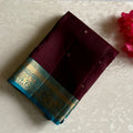 Deep Coffee Designer Pure Silk With Teal Blue Pallu