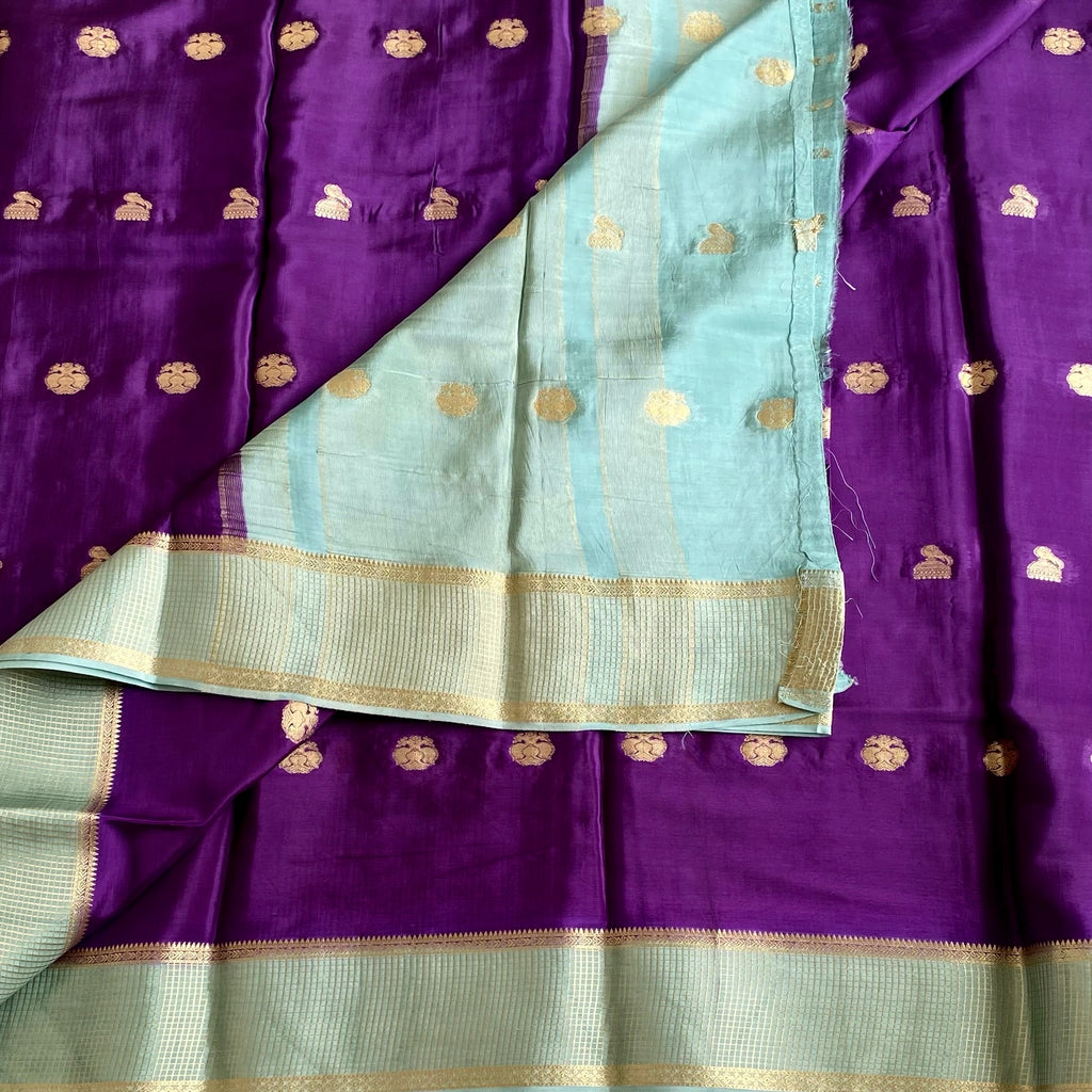 Royal Purple Soft Crepe Silk Saree With Seafoam Green Pallu Zari Border
