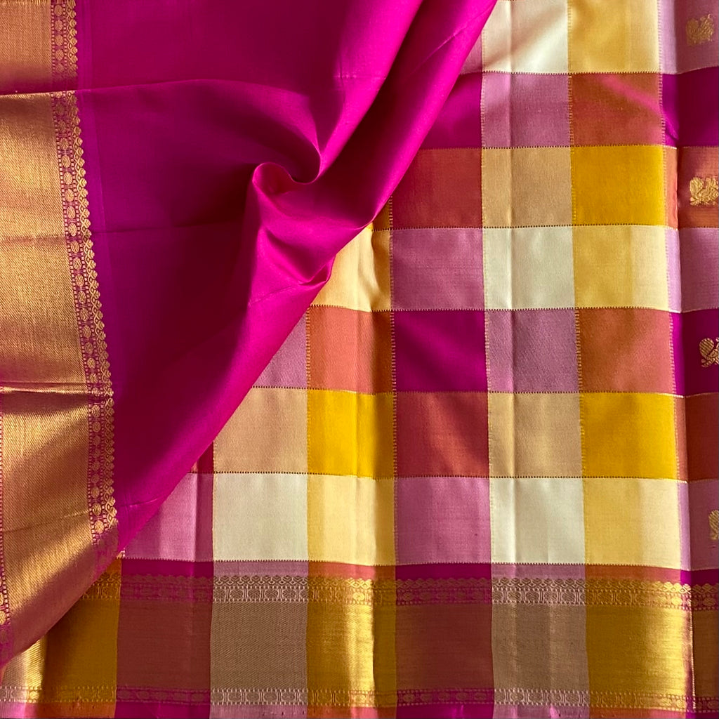 Multi Checkered Designer Pure Zari Kanjeevaram Stunner