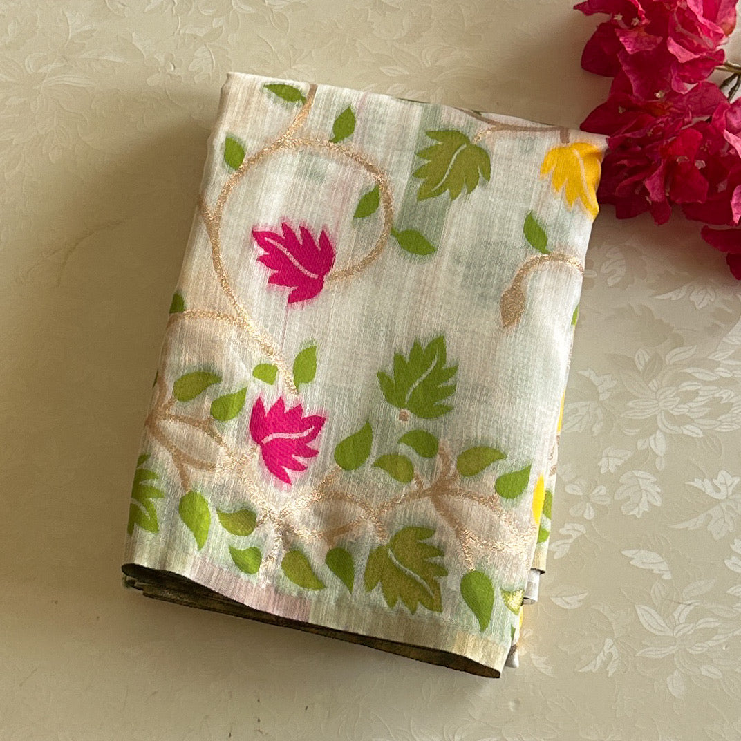 White wonder floral woven jute tussar stunner