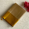 Champagne Beige Designer Pure Silk Saree With Mustard Yellow Pallu