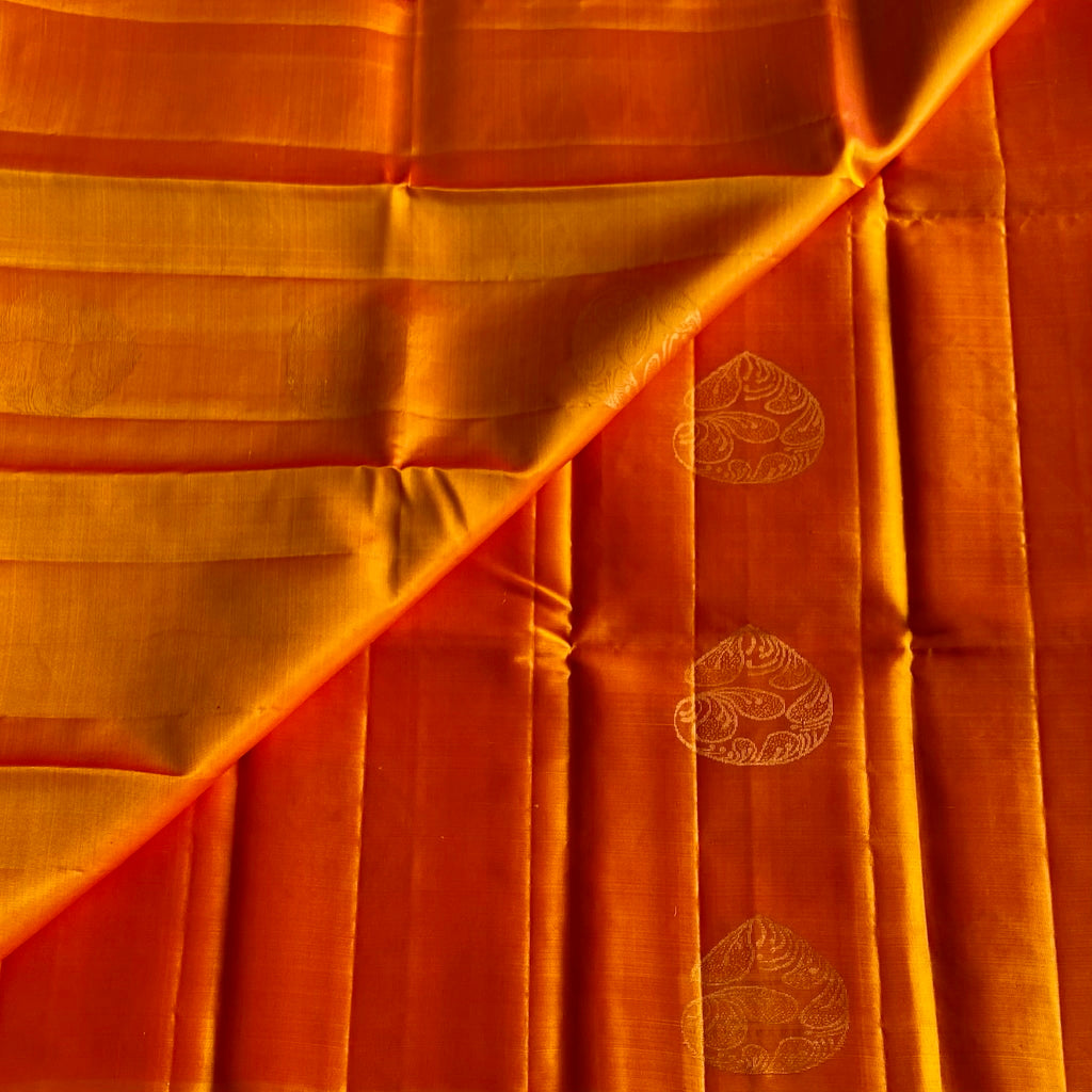 Saffron Orange Designer Pure Silk Saree With Deep Magenta Pallu