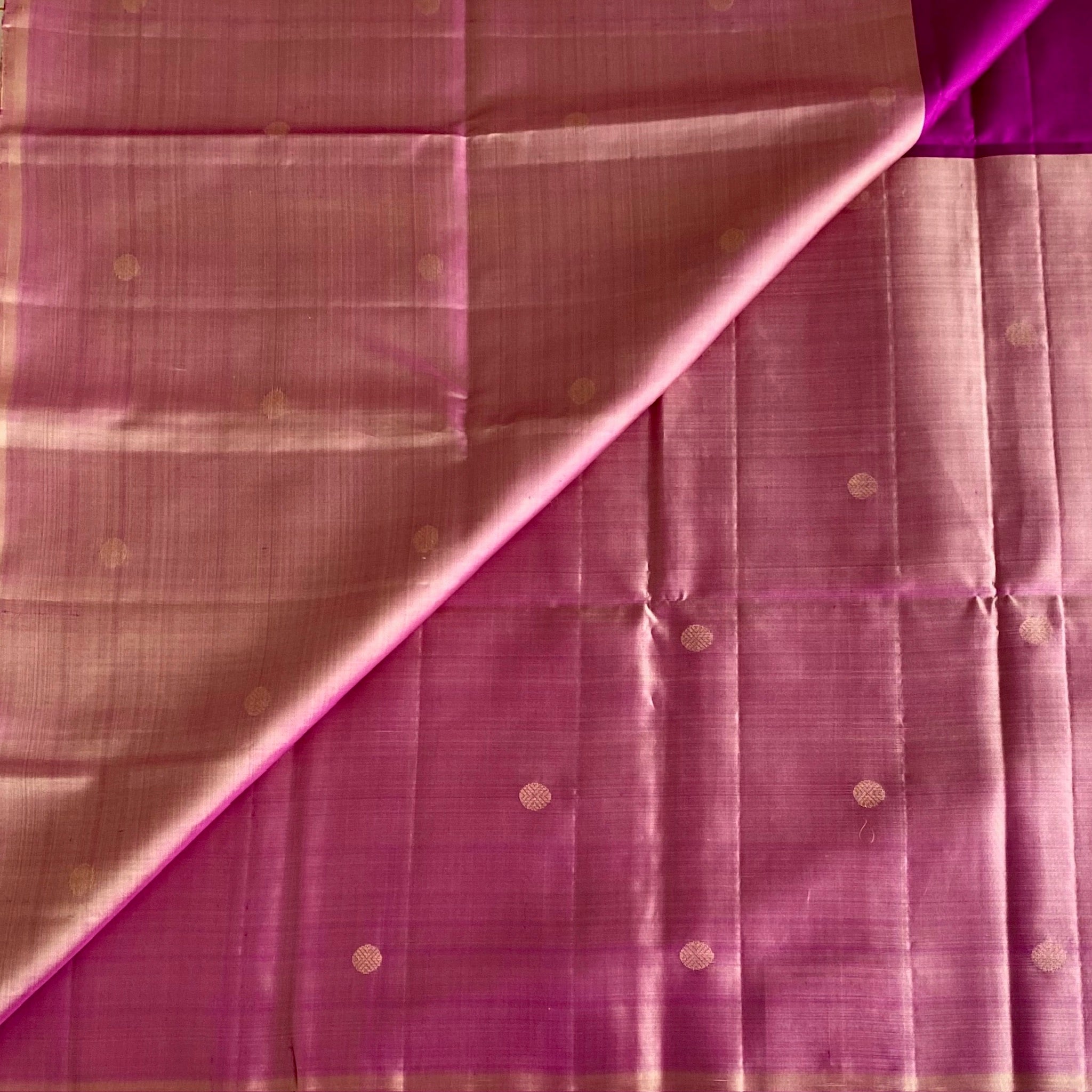Magenta Gold Designer Pure Silk Saree With Purple Pallu