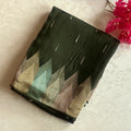 Olive Green soft satin crepe with designer borders n pallu