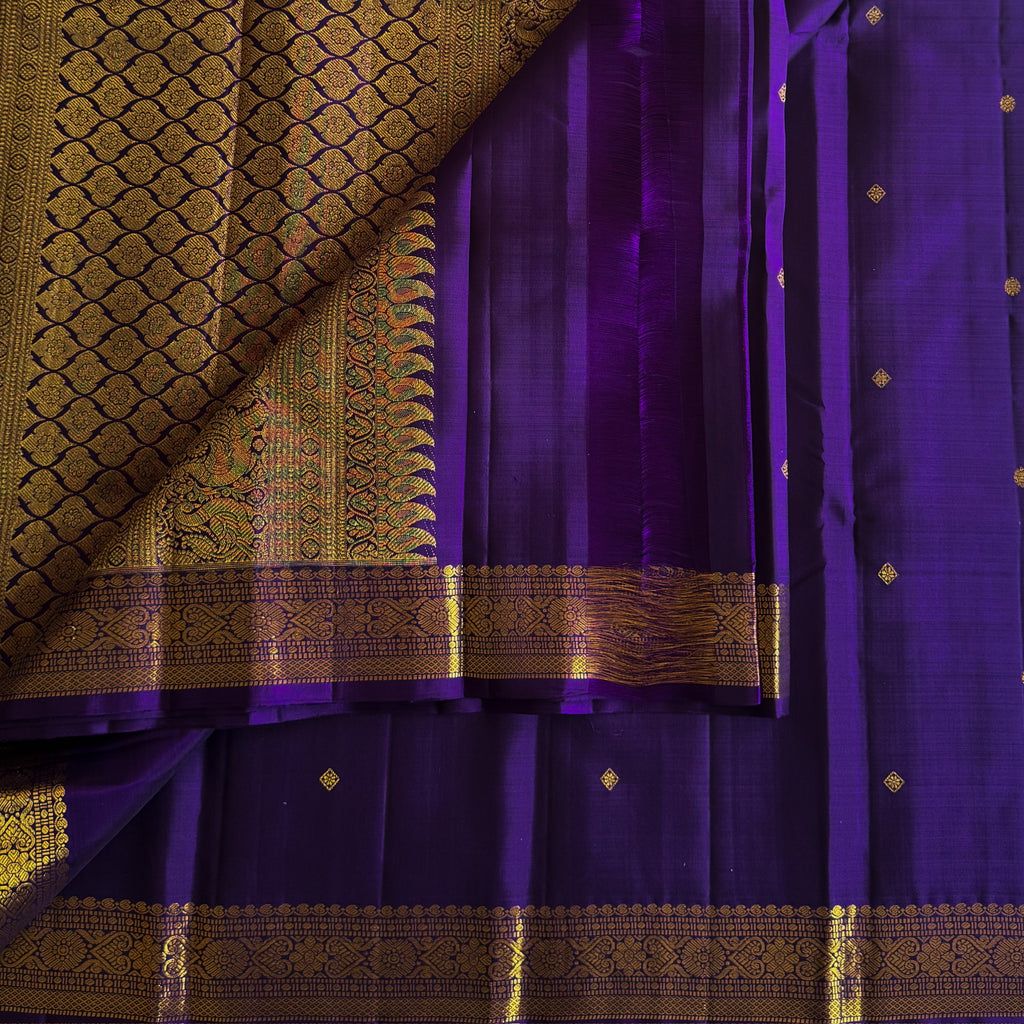 Royal Purple Silk Saree With Gold Woven Pallu And Border