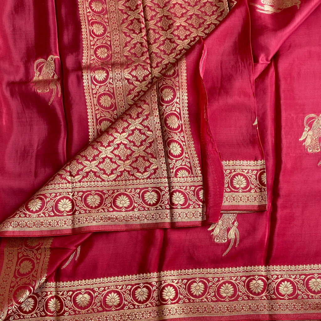 Rose Pink Soft Crepe Silk Saree With Wine Designer Blouse