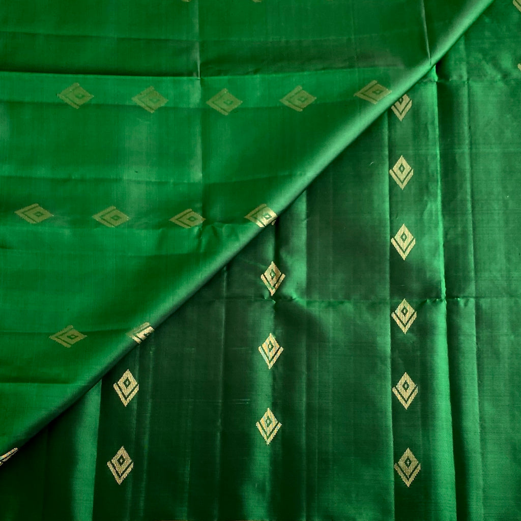Emerald Green Designer Pure Silk Saree With Rani Pink Pallu