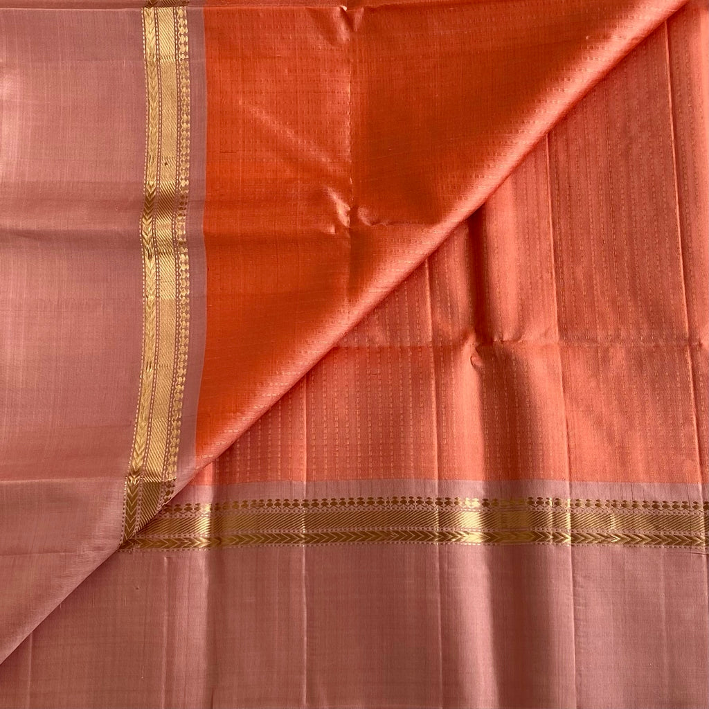 Dusty Peach Designer Pure Silk Saree With Coral Orange Pallu