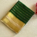 Emerald Green Silk Saree Gold Checks Cream Border Festive Wear