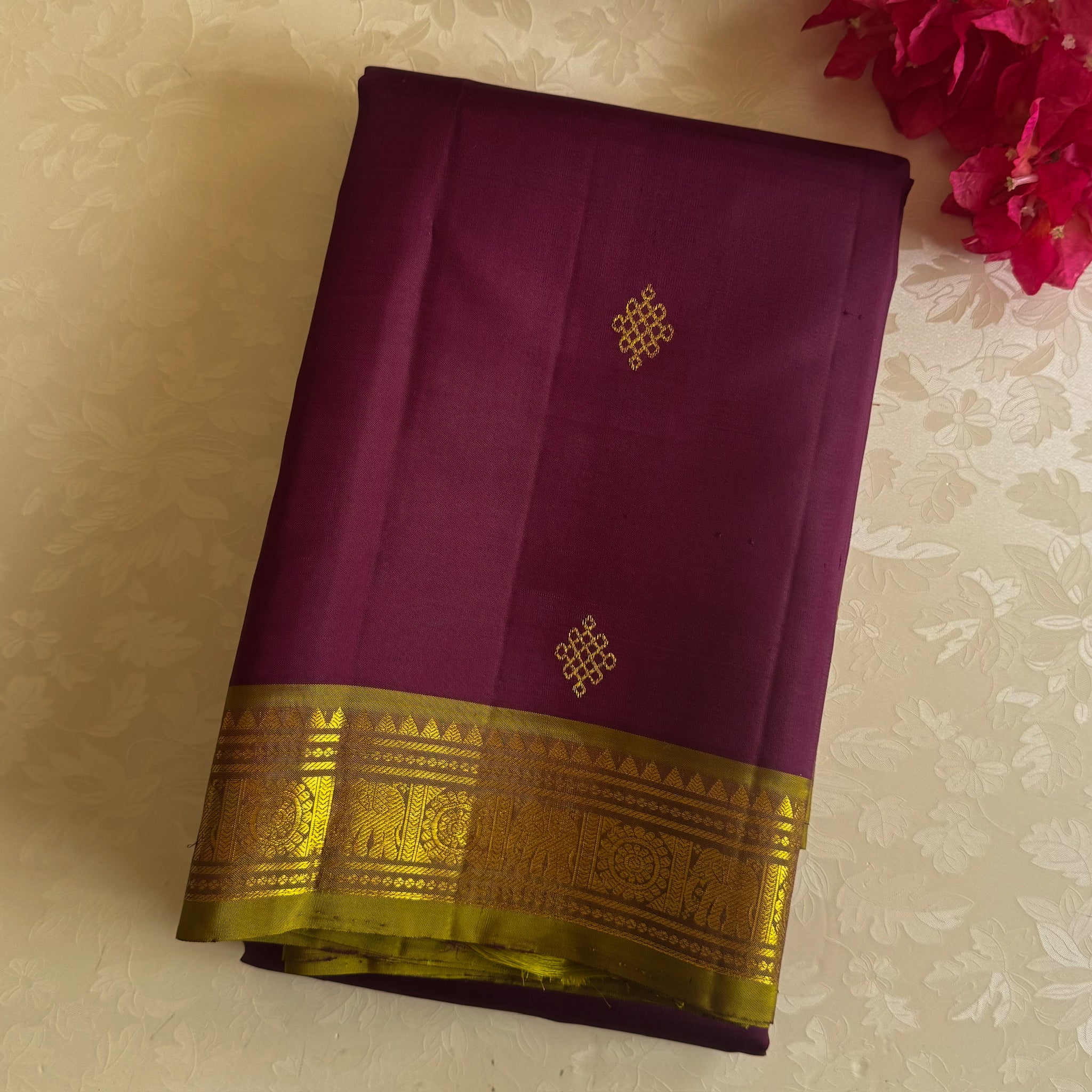 Mustard Gold Brocade Saree Plum Body Gold Zari for Wedding