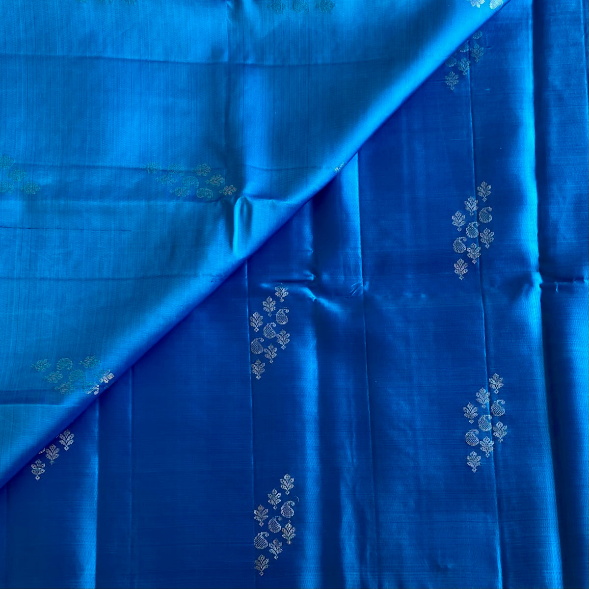Metallic Blue Designer Pure Silk Saree With Antique Zari  Pallu