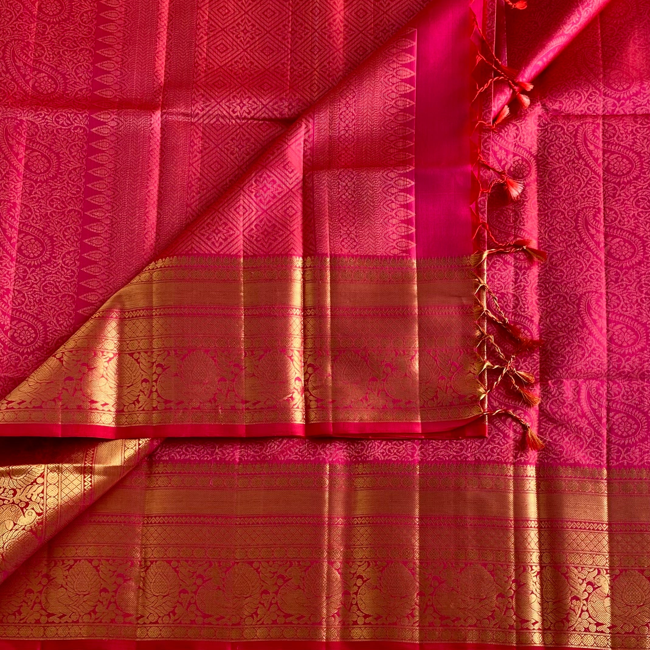 Rani Pink Designer Brocade Pure Silk Saree With Rich Gold Border