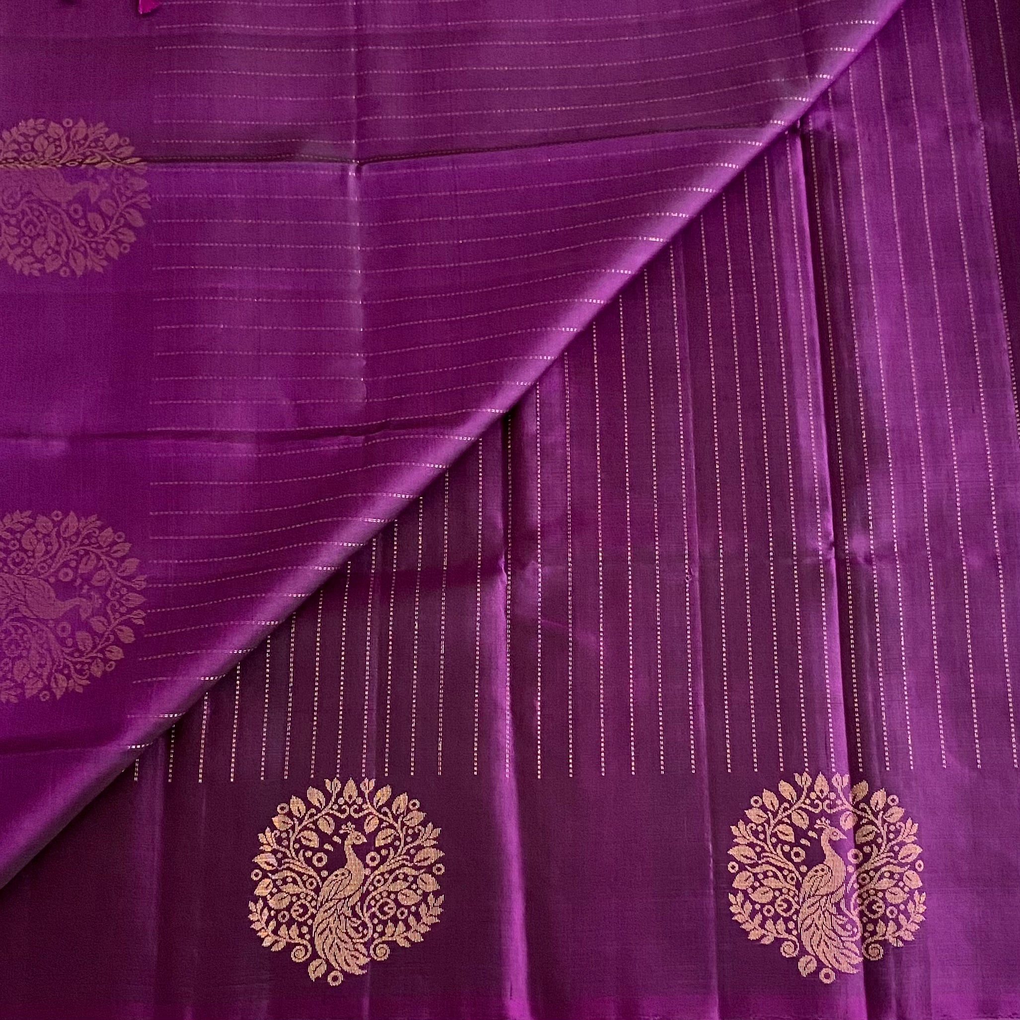Royal Purple Designer Pure Silk Saree With Antique Gold Zari Stripes