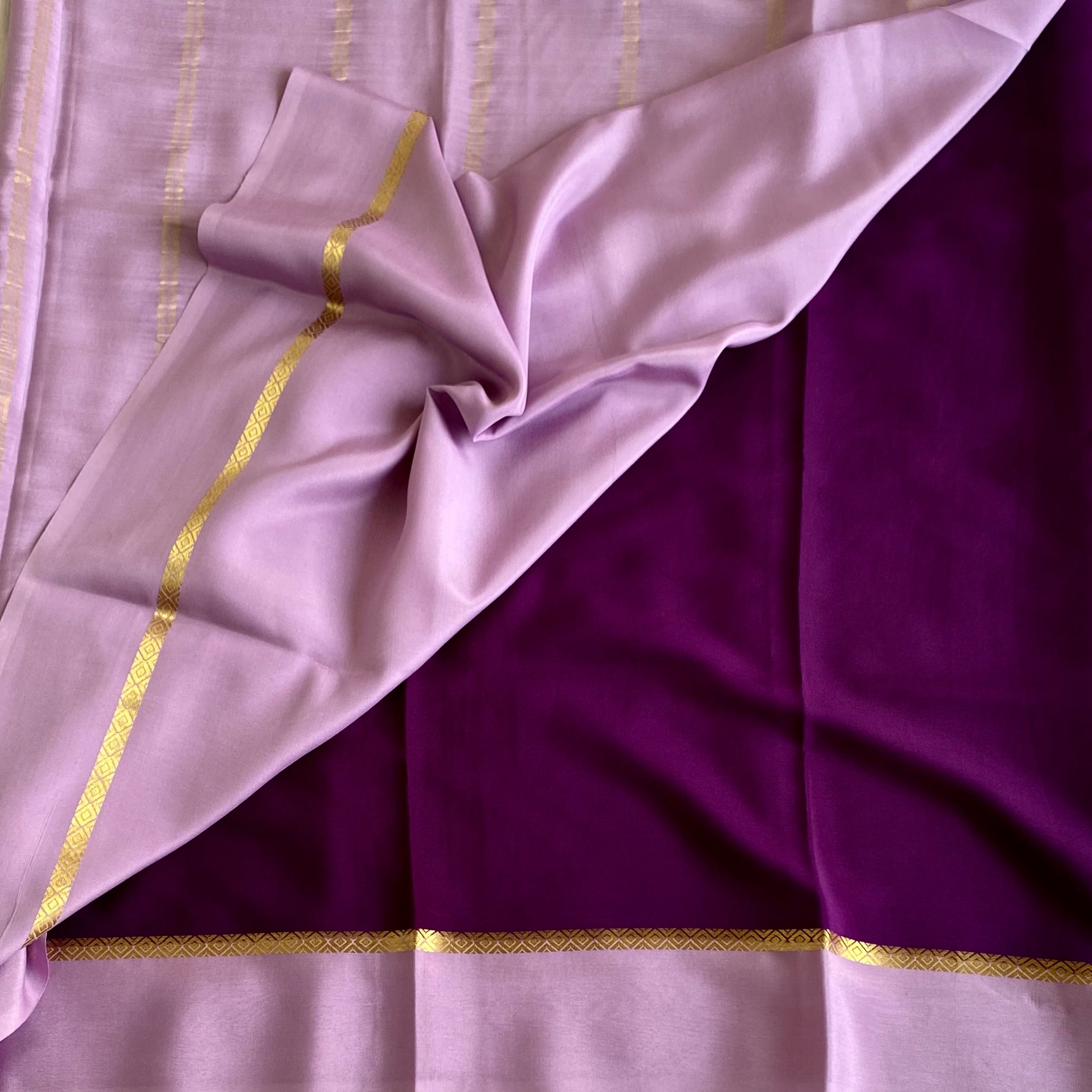 Lilac Mysore Crepe Silk Saree With Royal Purple Pallu