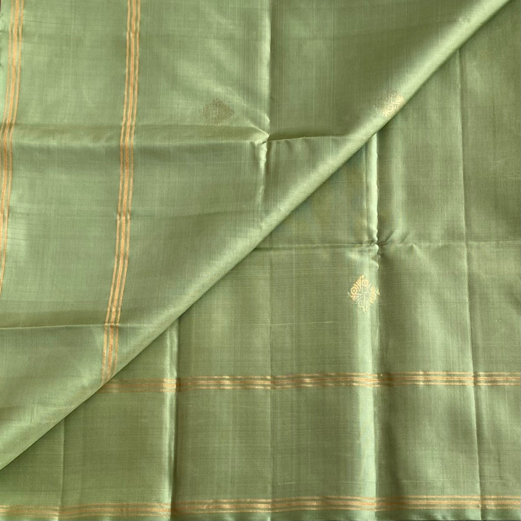 Sage Green Designer Pure Silk Saree With Rose Pink Pallu