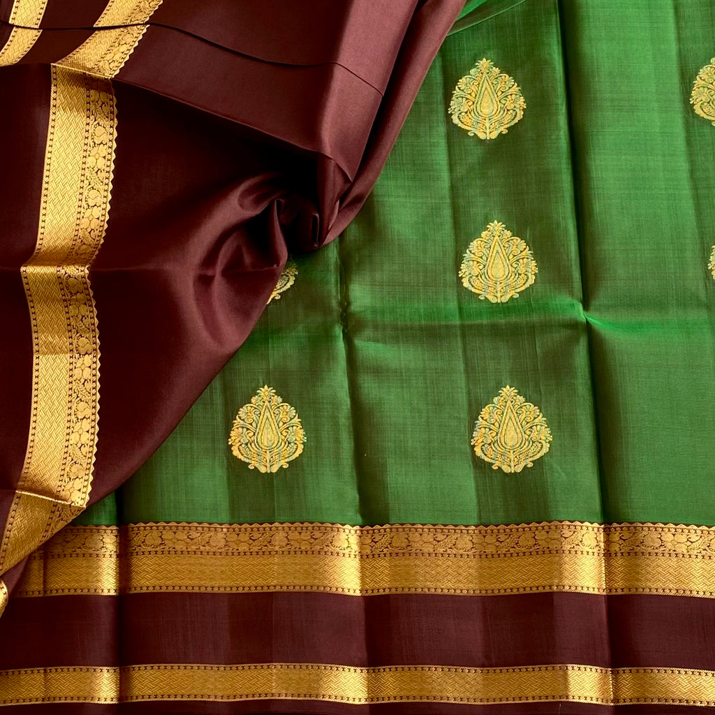 Emerald Green Designer Pure Silk Maroon Border Brocade Zari Saree