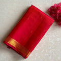 Vermilion Pinkish Red Kanjeevaram Pure Zari Silk Saree With Antique Gold Pallu
