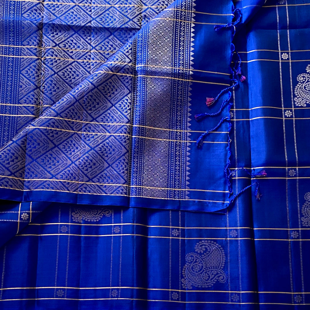 Royal Blue Designer Pure Silk Saree With Metallic Gold Zari