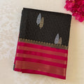 Charcoal Black Fuchsia Pink Zari Brocade Silk Saree Paisley Motifs