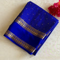 Royal Blue Mysore Crepe Silk Saree With Metallic Gold Paisley