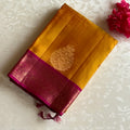 Mustard Gold Handloom Designer Pure Silk Saree With Raspberry Pink Pallu
