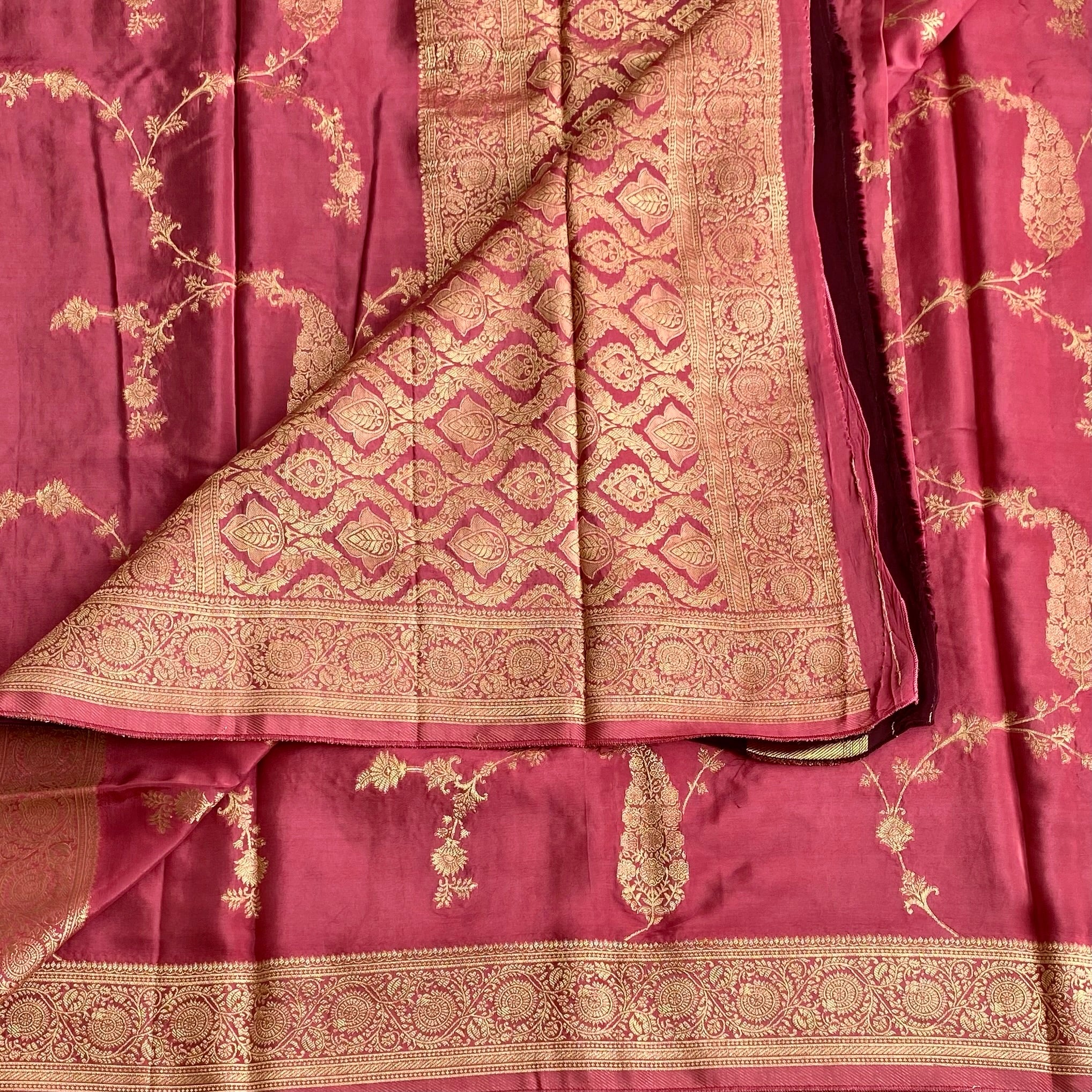 Sorbet Peach Designer Soft Crepe With Rare Brown Blouse
