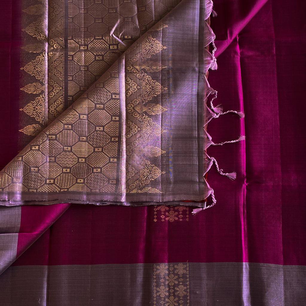 Magenta Pure Silk with rare greyish lavender with zari woven pallu