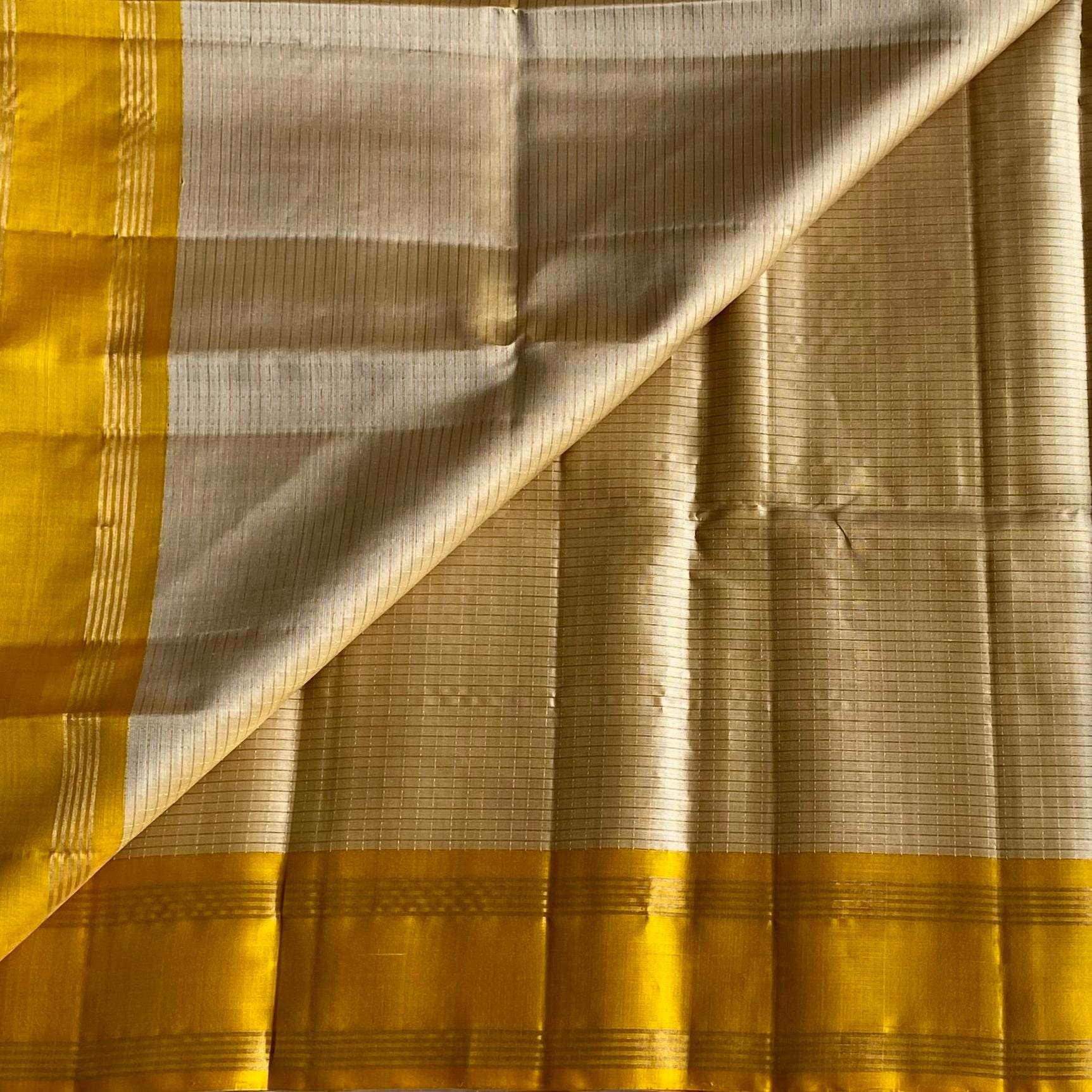 Champagne Beige Designer Pure Silk Saree With Golden Yellow Pallu