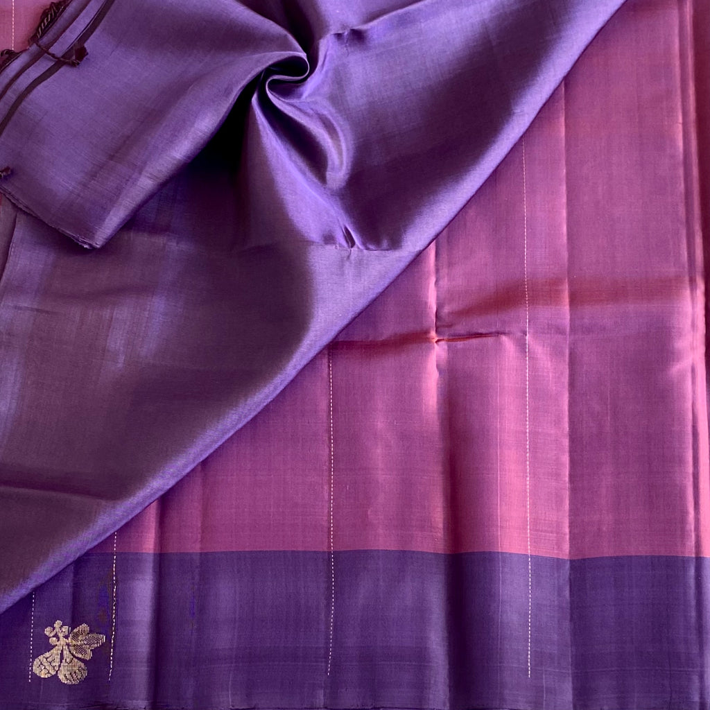 Dual Shaded Mauve Designer Pure Silk With Stunning Purple Pallu