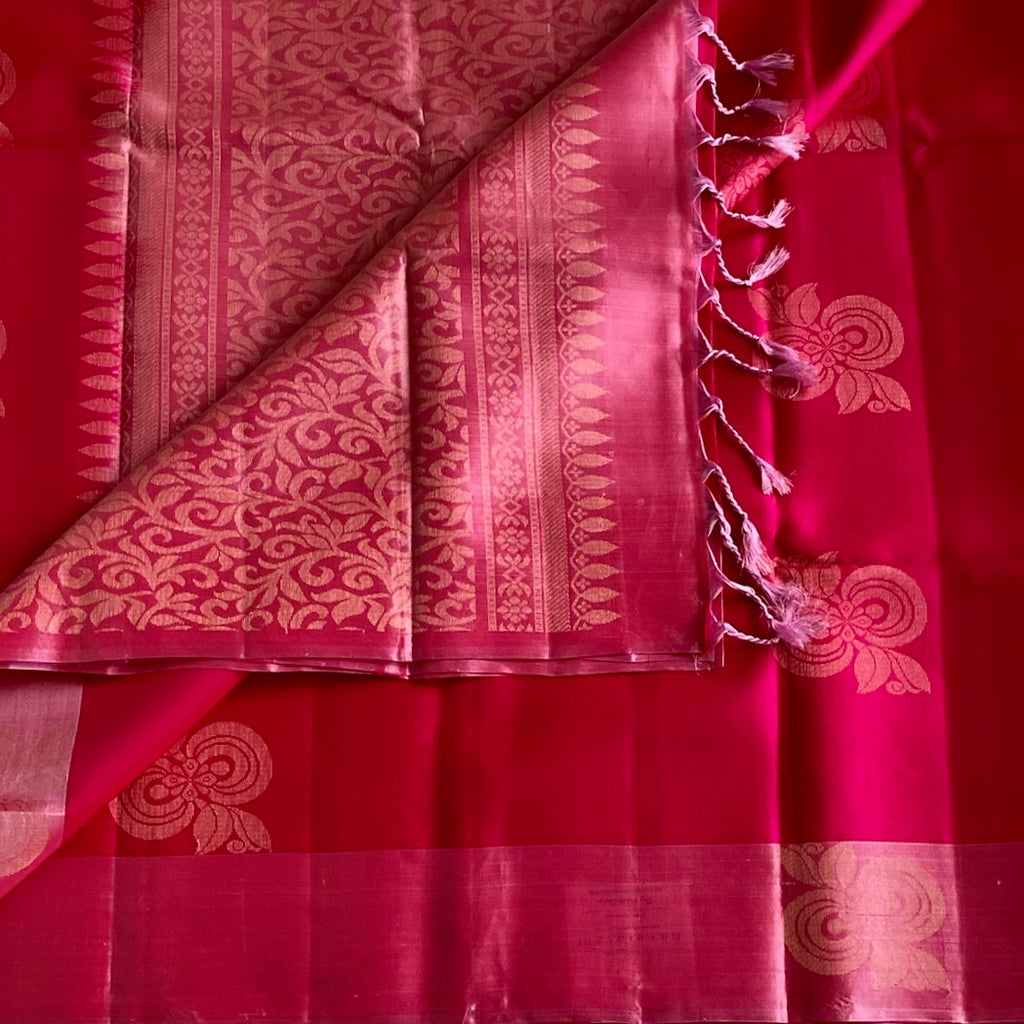 Rani Pink Designer Pure Silk Saree With Metallic Gold Pallu
