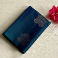 Peacock Blue Silk Brocade Saree Antique Gold Temple Motif