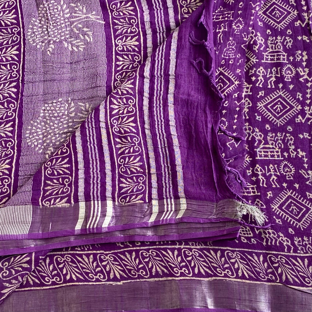 Pretty in Purple - Block Printed Soft Linen With Warli Prints