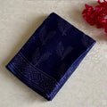 Midnight Indigo Blue Ajrakh Handblock Printed Silk m With Muted Lilac Border