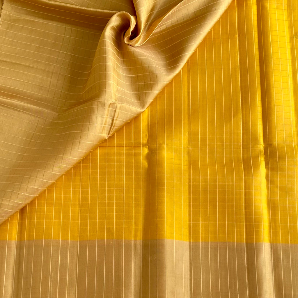 Sunshine Yellow Checkered Handwoven Pure Silk
