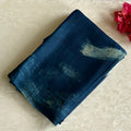 Starry Night Blue Ajrakh Handblock Printed Silk Saree With Antique Gold