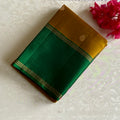 Mustard Gold Designer Pure Silk with Classic Emerald Green Contrast