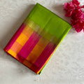 Stunner Green With Multi Checkered Borders Designer Pure Silk Saree