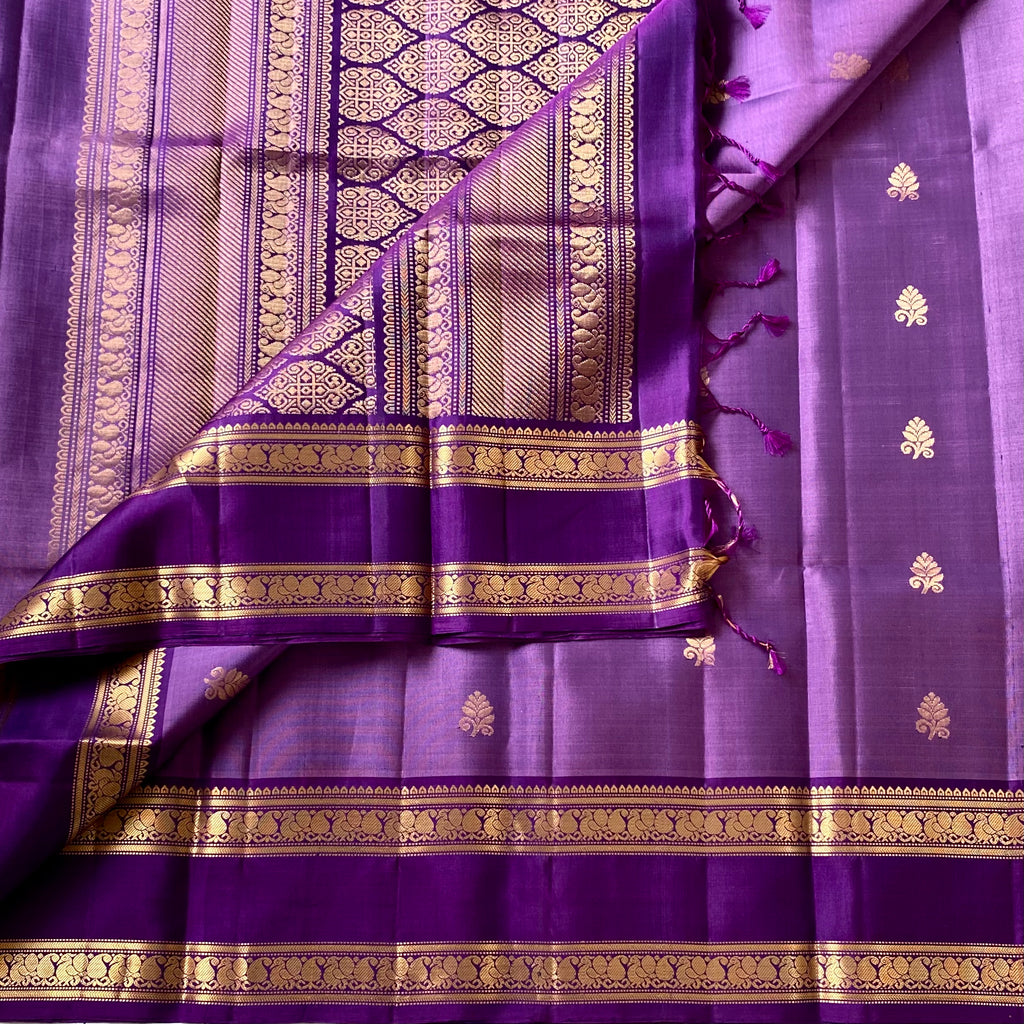 Royal Purple Silk Saree With Gold Brocade And Floral Border