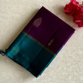 Rich Purple Pure Silk Saree With Metallic Teal Pallu And Gold Zari