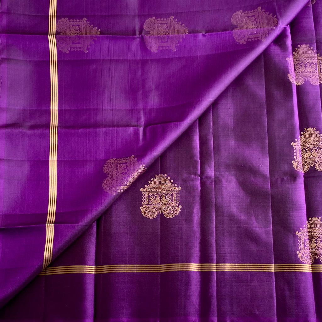 Royal Purple Designer Pure Silk With Metallic Gold Zari