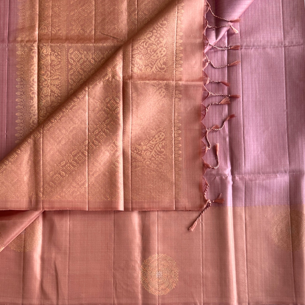 Dusty Rose Silk Brocade Saree Antique Gold Floral Zari Work
