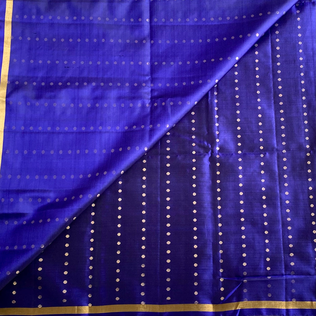 Royal Blue Designer Pure Silk Saree With Rani Pink Pallu