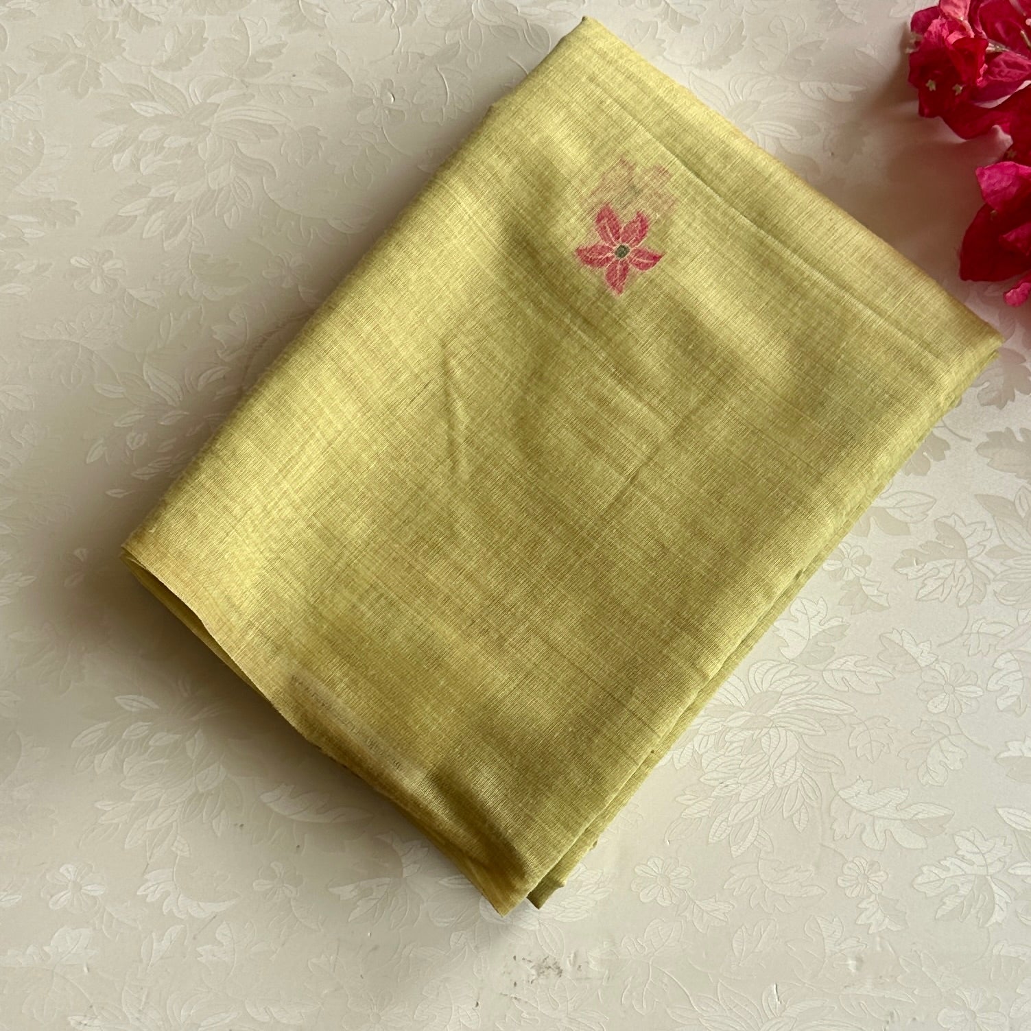 Sage Green Floral Pallu Woven Saree With Tassel Border Elegant