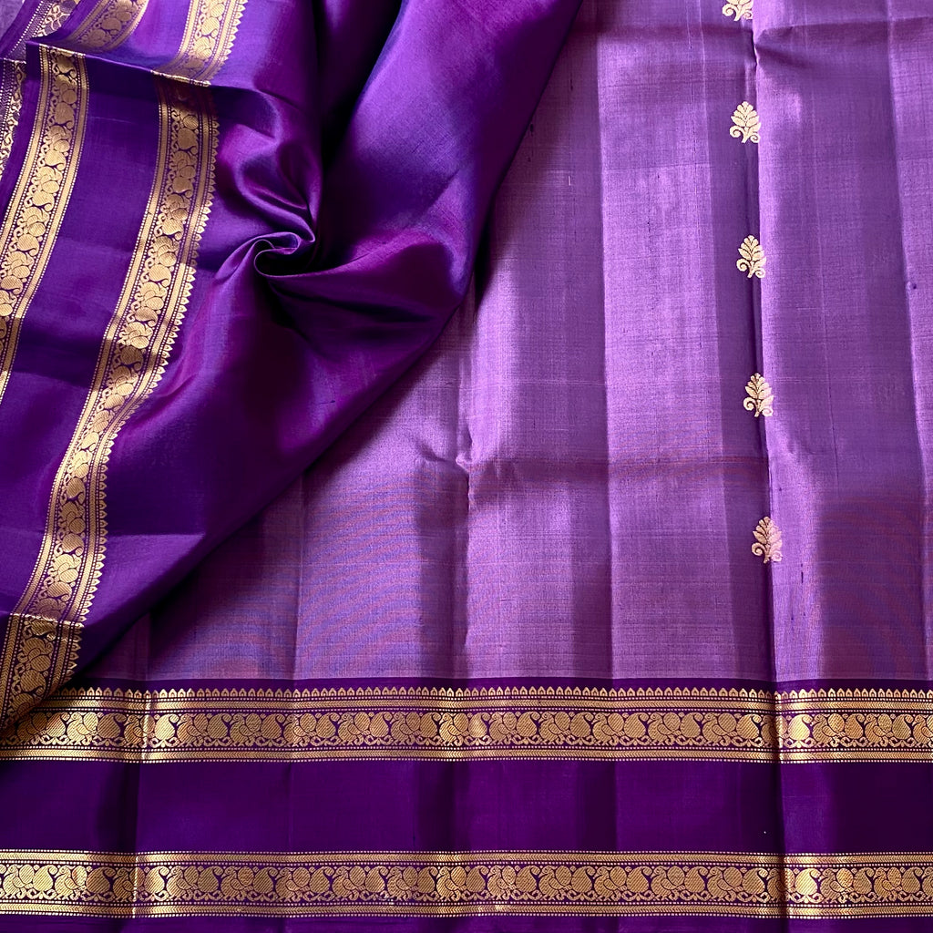 Royal Purple Silk Saree With Gold Brocade And Floral Border