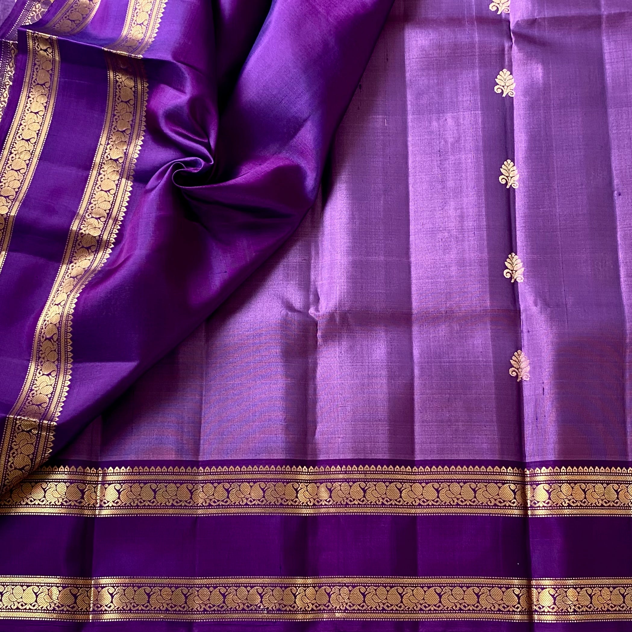 Royal Purple Silk Saree With Gold Brocade And Floral Border