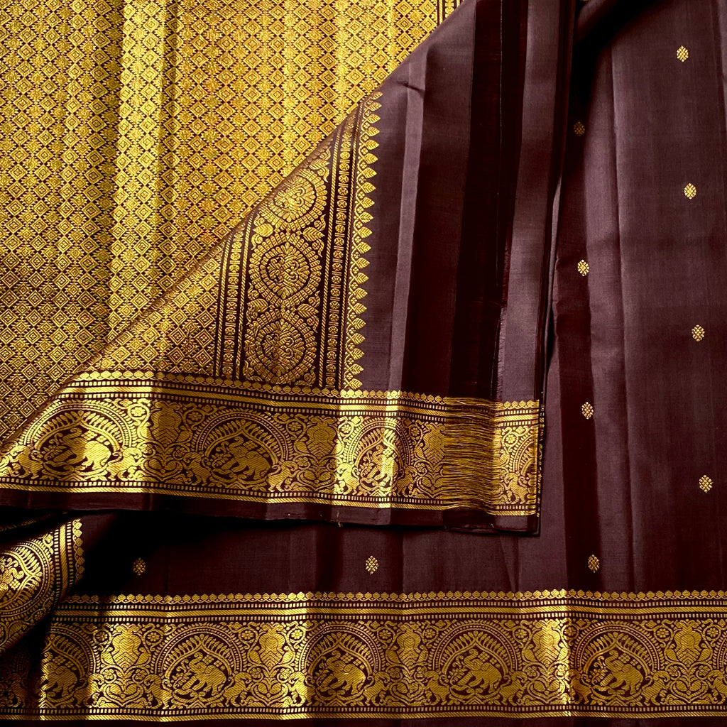 Coffee Brown handwoven Pure Kanjeevaram with Pure Zari
