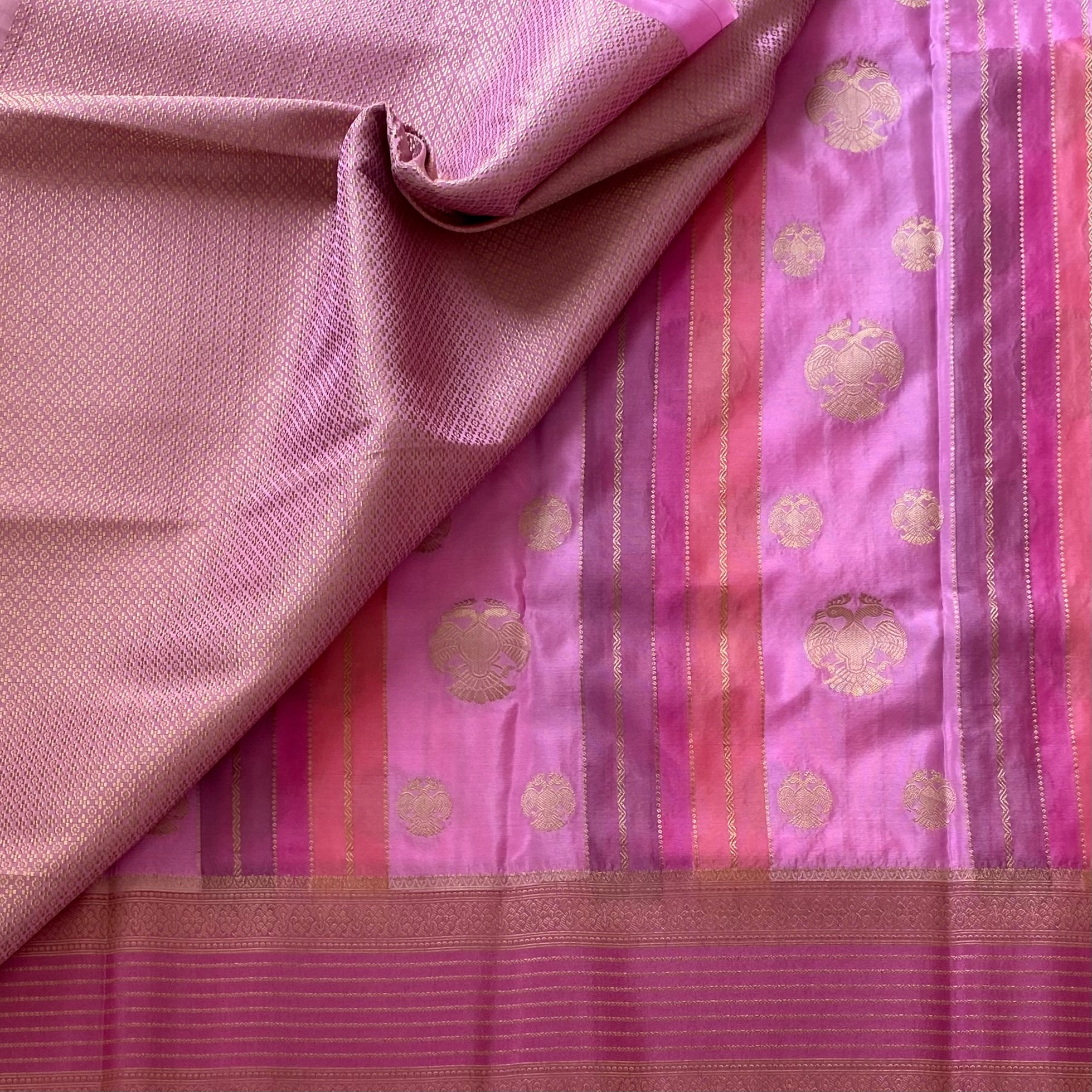 Lotus with Mauve Pink Soft Crepe Silk with Gandaberunda Buttas