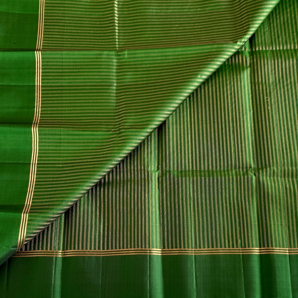 Emerald Green Designer Pure Silk Saree With Gold Zari Stripes