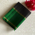 Jet Black Twilight Zari with Emerald Green Designer Pure Silk